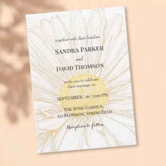 Elegant White Daisy Flower Minimalist wedding Invitation