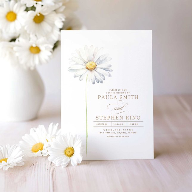 Elegant White Daisy Flower Minimalist Wedding Invitation (Daisy Minimalist Wildflowers Wedding Invitations)