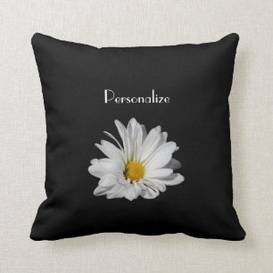 Elegant White Daisy Flower With Name Cushion