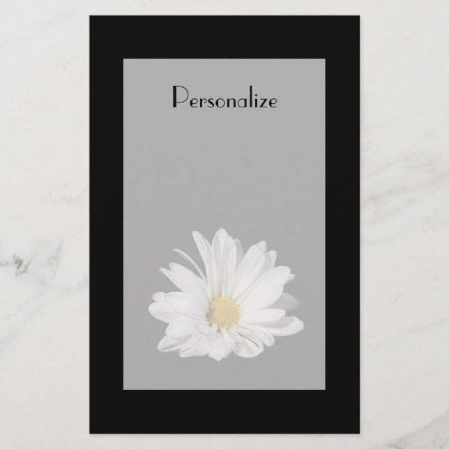 Elegant White Daisy Flower With Name Stationery (Front)