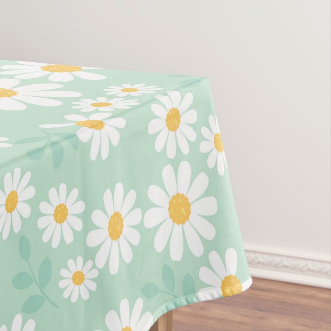 Elegant White Daisy Flowers Pastel Teal Easter Tablecloth (In Situ)