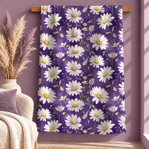 Elegant White Daisy Purple Sage Throw Blanket Art