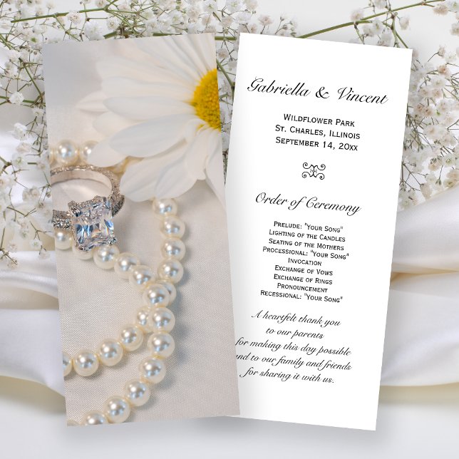 Elegant White Daisy Wedding Program Programme (Creator Uploaded)