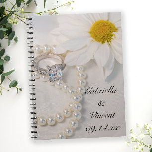 Elegant White Daisy Wedding Spiral Notebook