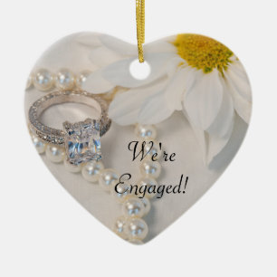 Elegant White Daisy We're Engaged Ceramic Tree Decoration