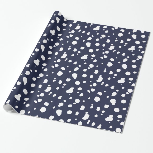 Elegant White Dalmatian Spots & Navy Wrapping Paper (Unrolled)