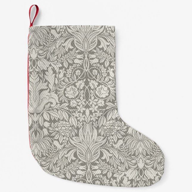 Elegant White Damask Floral Home Decor Small Christmas Stocking (Front)