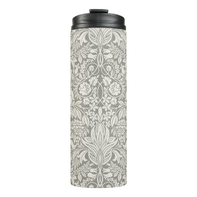 Elegant White Damask Floral Home Decor Thermal Tumbler (Front)