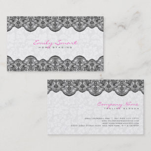 Elegant White Damasks Black Lace Business Card