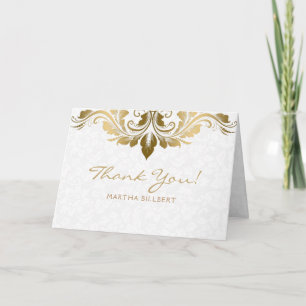 Elegant White Damasks Gold Swirl Thank You Card