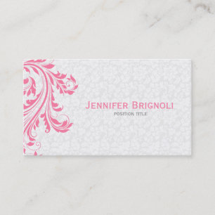 Elegant White Damasks Pink Floral Swirl Business Card