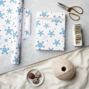 Elegant White & Dark Blue Snowflake Wrapping Paper
