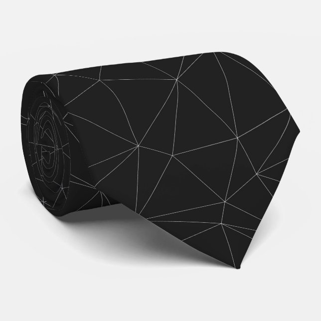 Elegant White Dark grey geometric mesh pattern Tie (Rolled)