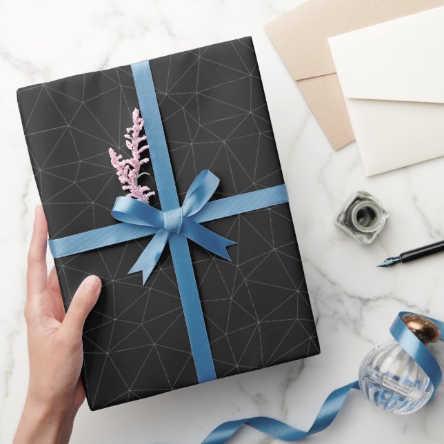 Elegant White Dark grey geometric mesh pattern Wrapping Paper (Gifting)