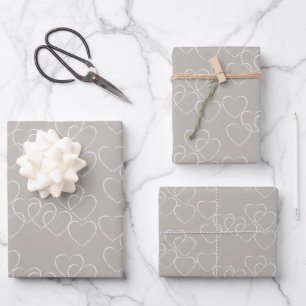Elegant White Decorative Heart Charms on Silk Wrapping Paper Sheet
