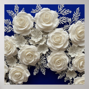 Elegant White Decorative Roses Poster