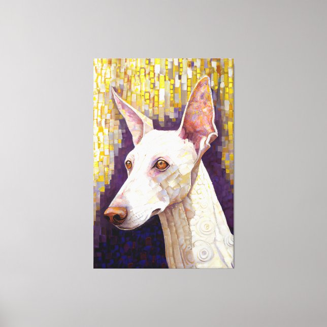 Elegant White Dog Mosaic Gold Klimt Style Canvas Print (Front)