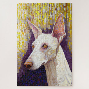 Elegant White Dog Mosaic Gold Klimt Style Jigsaw Puzzle