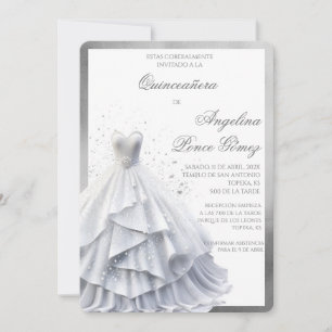 Elegant White dress quinceañera invitation 