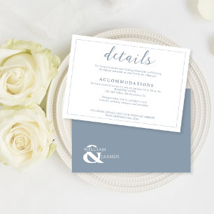 Elegant White & Dusty Blue Border Script Wedding Enclosure Card