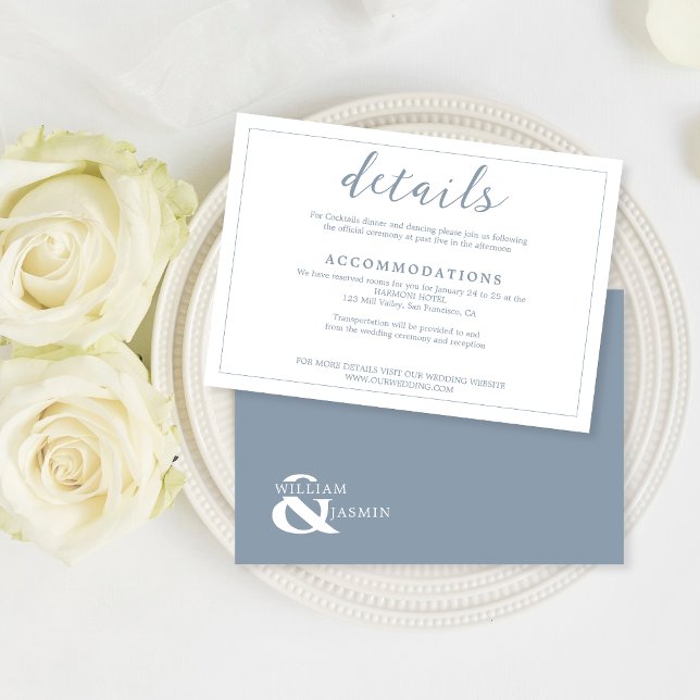 Elegant White & Dusty Blue Border Script Wedding Enclosure Card (Creator Uploaded)