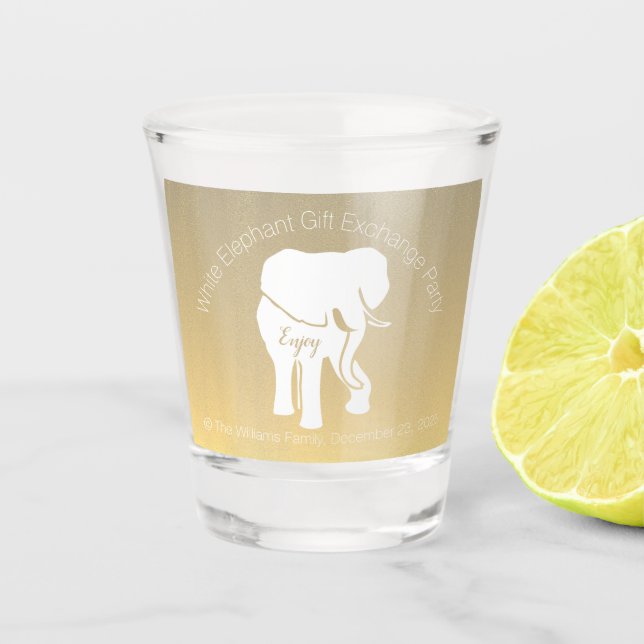Elegant White Elephant Gift Exchange Custom Text Shot Glass (Front)