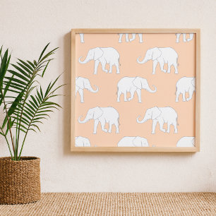 Elegant White Elephant Pattern on Soft Pastel Poster