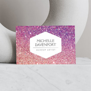 ELEGANT WHITE EMBLEM BRONZE/PURPLE OMBRE GLITTER BUSINESS CARD