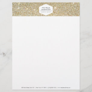 ELEGANT WHITE EMBLEM ON GOLD GLITTER Letterhead Template