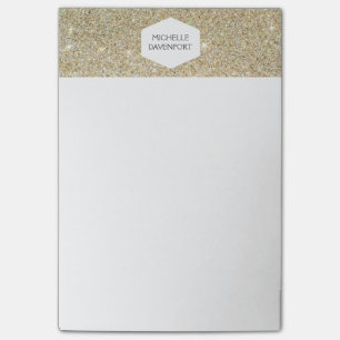 ELEGANT WHITE EMBLEM ON GOLD GLITTER POST-IT NOTES