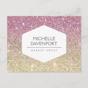 ELEGANT WHITE EMBLEM ON PINK OMBRE GLITTER POSTCARD