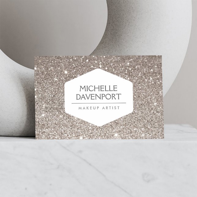 ELEGANT WHITE EMBLEM ON SILVER GLITTER BACKGROUND BUSINESS CARD (Creator Uploaded)
