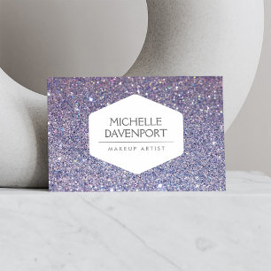 ELEGANT WHITE EMBLEM ON VIOLET GLITTER BACKGROUND BUSINESS CARD