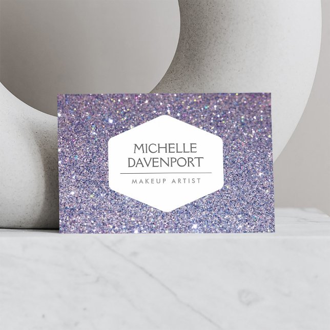 ELEGANT WHITE EMBLEM ON VIOLET GLITTER BACKGROUND BUSINESS CARD (Creator Uploaded)