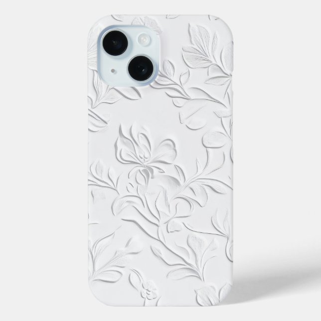 Elegant White Embossed Floral Phone Case (Back)