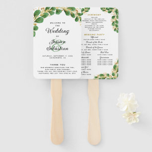 Elegant White Emerald Eucalyptus Wedding Program Hand Fan