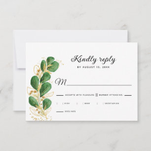 Elegant White Emerald Green Eucalyptus Wedding RSVP Card