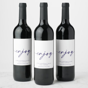 Elegant White "Enjoy" Wedding Wine Label