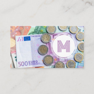 Elegant white euro money currency financial expert business card