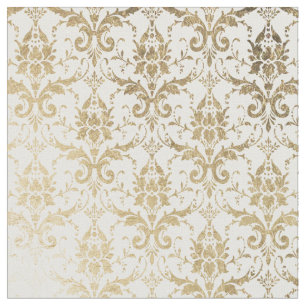 Elegant white faux gold antique floral damask fabric