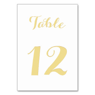 Elegant White Faux Gold Script Chic Wedding Party Table Number