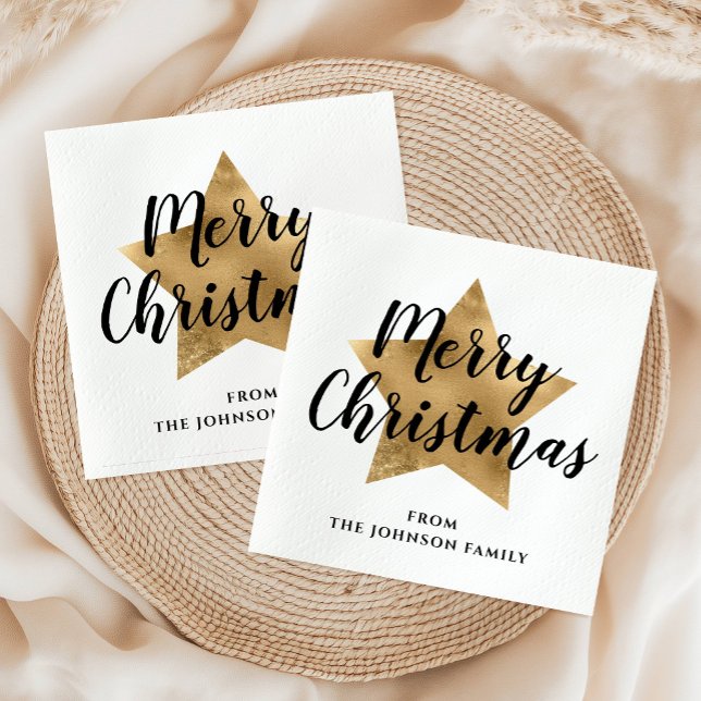 Elegant White Faux Gold Star Merry Christmas Napkin (Elegant White Faux Gold Star Merry Christmas Napkins)