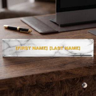 Elegant White Faux Marble Name Nameplate