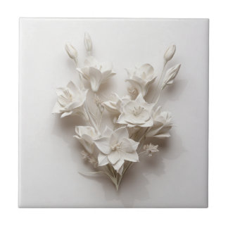 Elegant White Faux Relief Flowers Tile