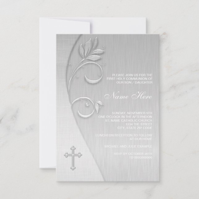 Elegant White First Communion Invitations (Front)