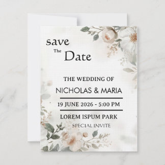 Elegant  White Flora Watercolor Wedding Invitation