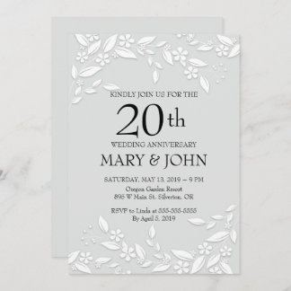 Elegant White Floral 20th Anniversary Invite