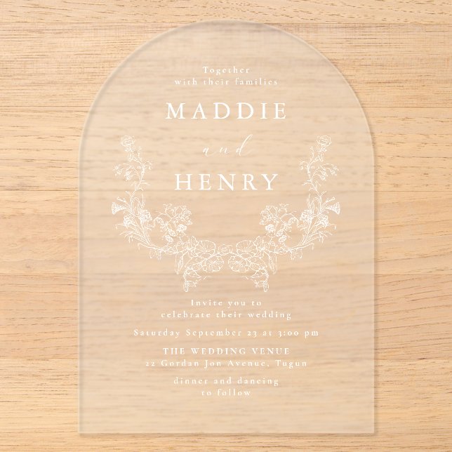 Elegant White Floral Acrylic Wedding Invitation (Front)
