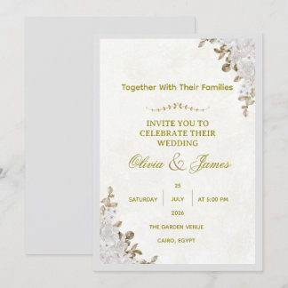 Elegant White Floral and Gold Foil Wedding Invitat Invitation