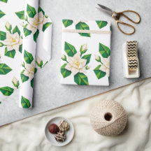 Elegant White Floral and Green Leaves Wrapping
